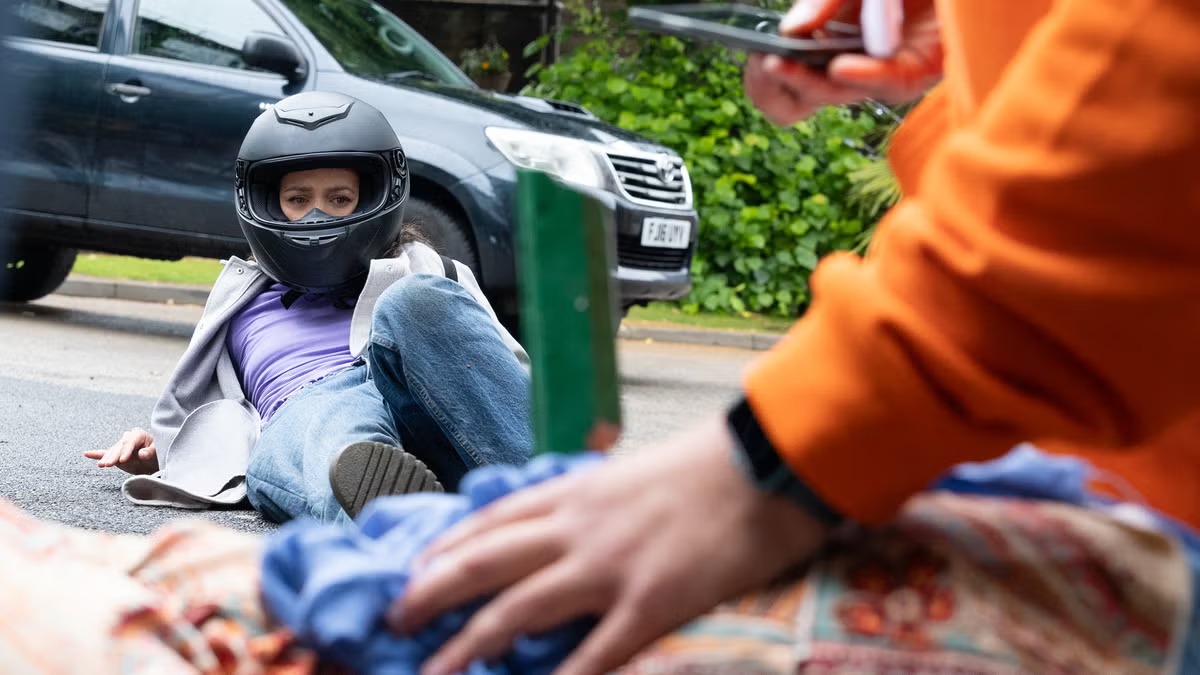 Hollyoaks airs devastating motorbike crash