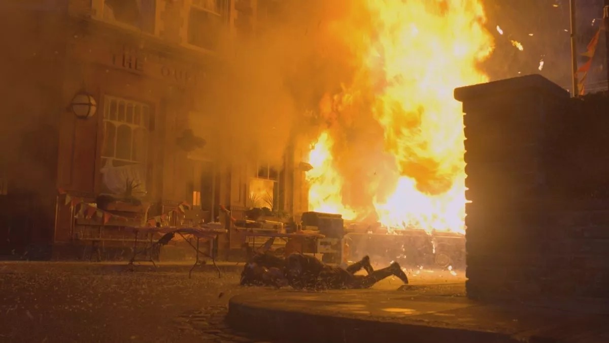 Explosive new EastEnders pictures tease devastation as Queen Vic bursts into flames